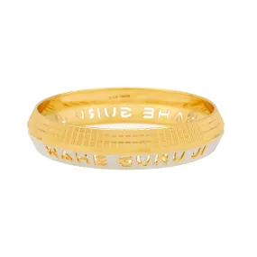 22K Gold Multitone Men's Kada Bangle W/ Yellow Gold Strip