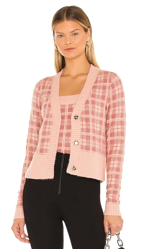 525 Plaid Cropped Cardigan in Blush