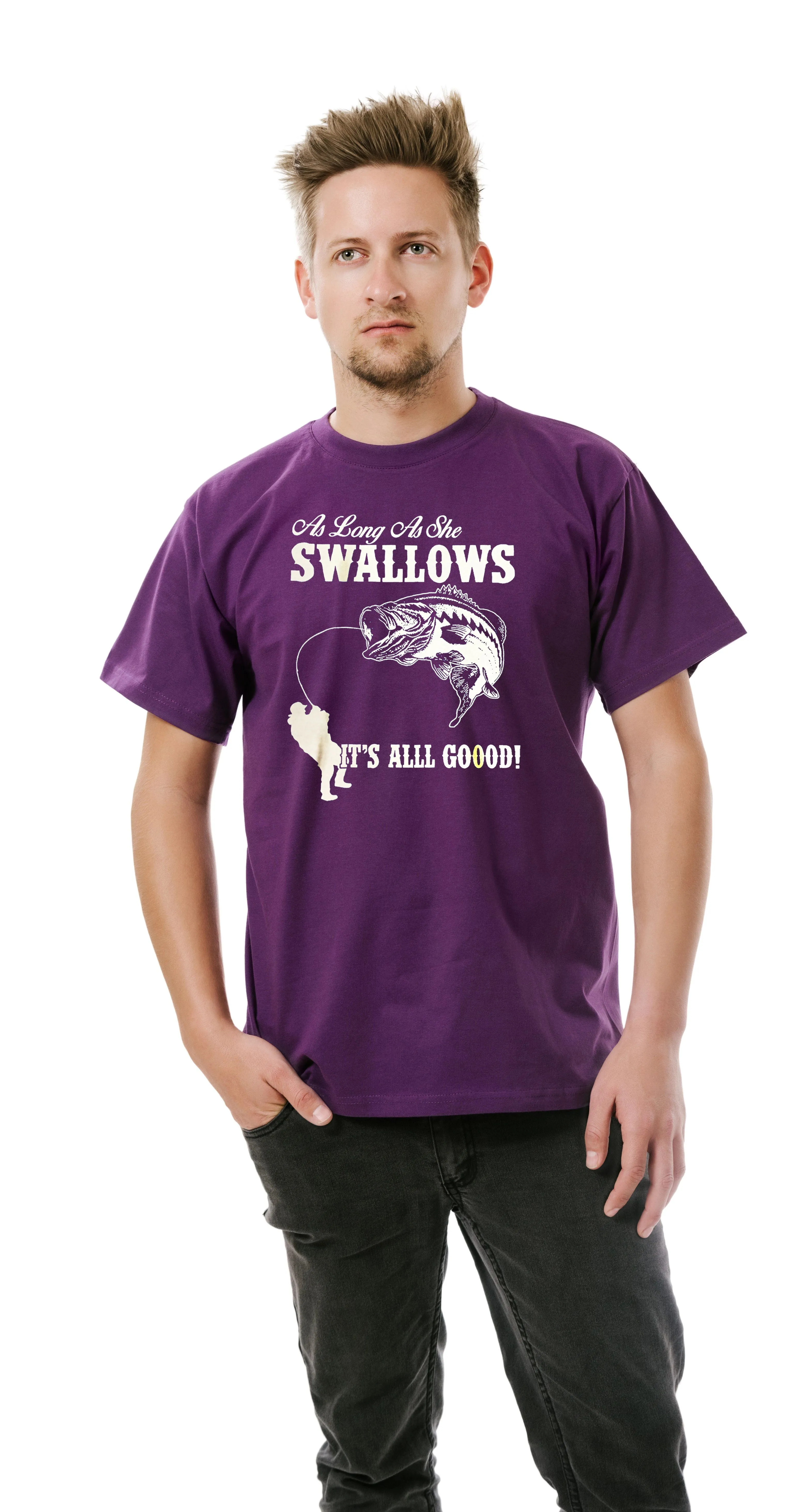 As Long As She Swallows Funny Fishing Men T-Shirt