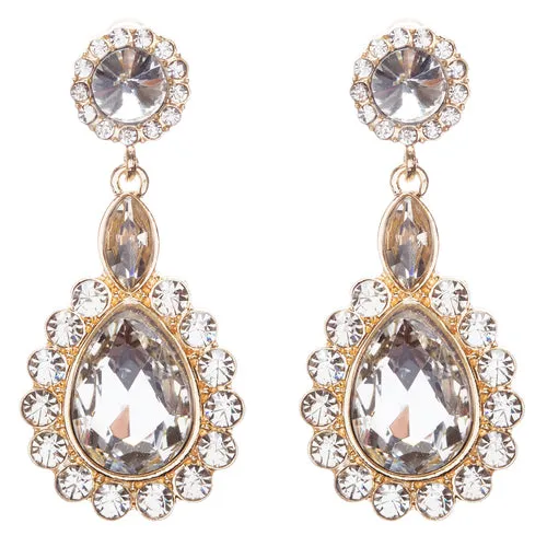 Beautiful Glamorous Bridal Crystal Rhinestone Teardrop Dangle Earrings Gold