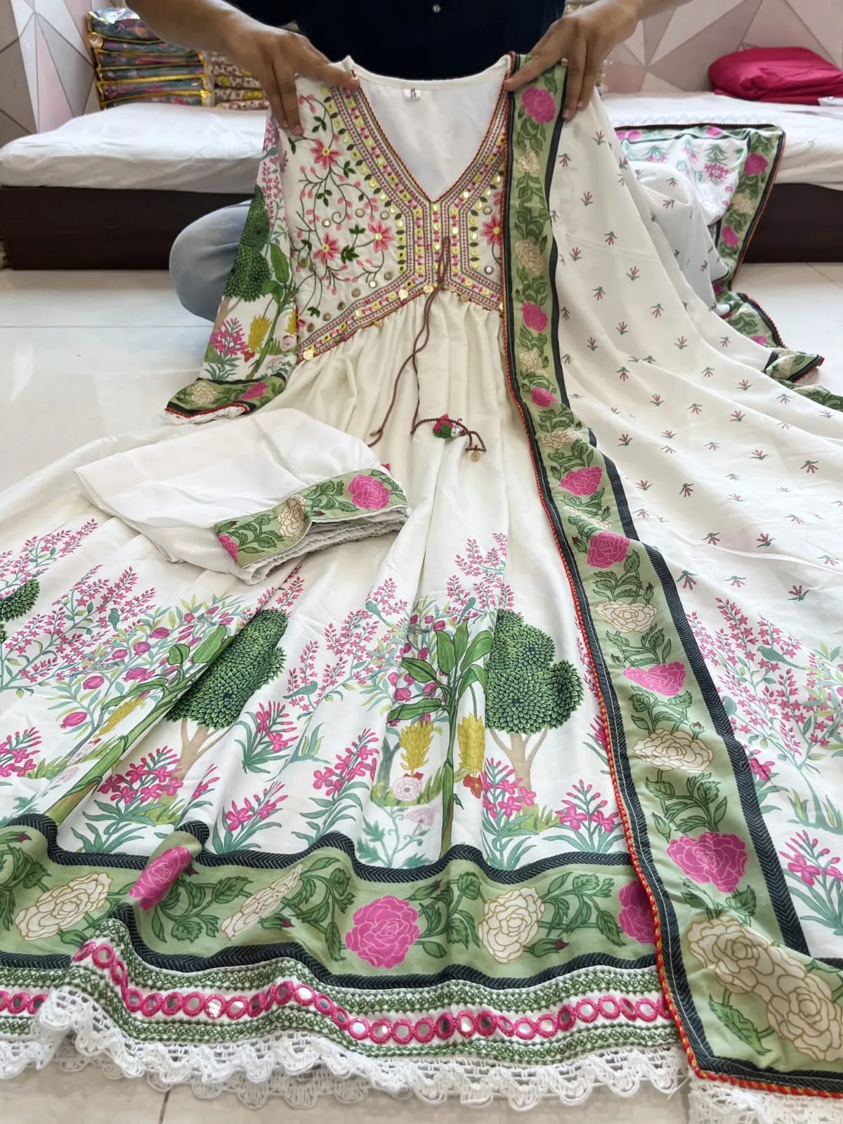 Beautiful Pakistani Style Lights  Muslin Alia Cut Suit