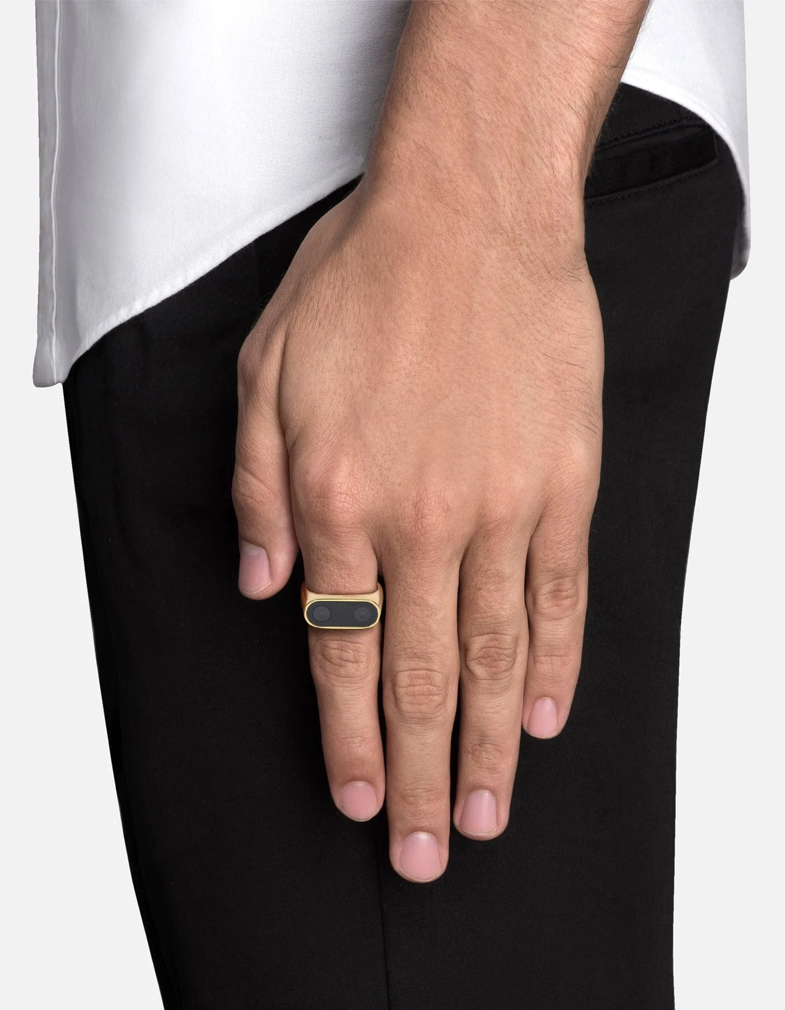 Dual Camera Signet Ring, 14k Gold