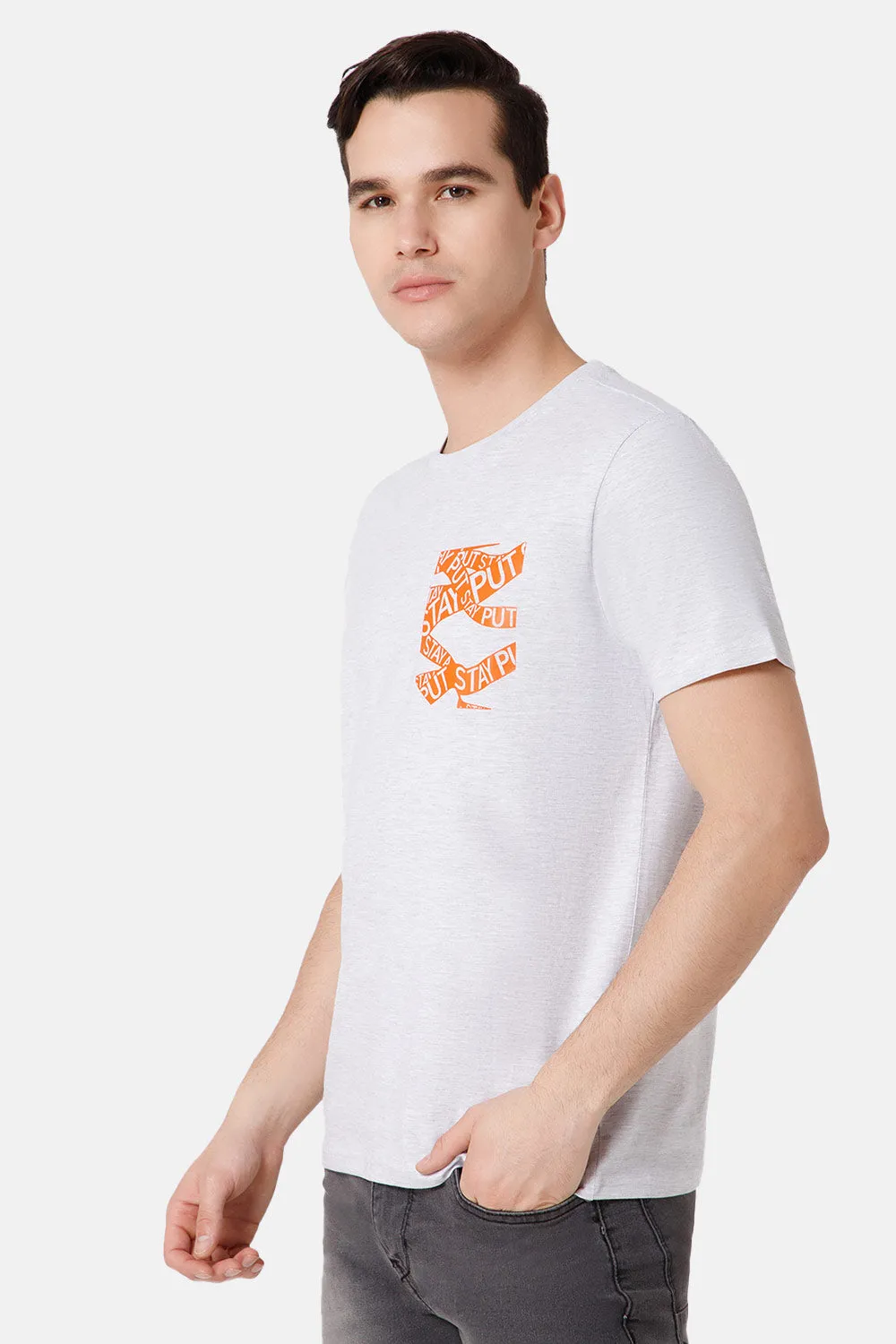 Enhance Printed Crew Neck Men's Casual T-Shirts - Grey - TS33
