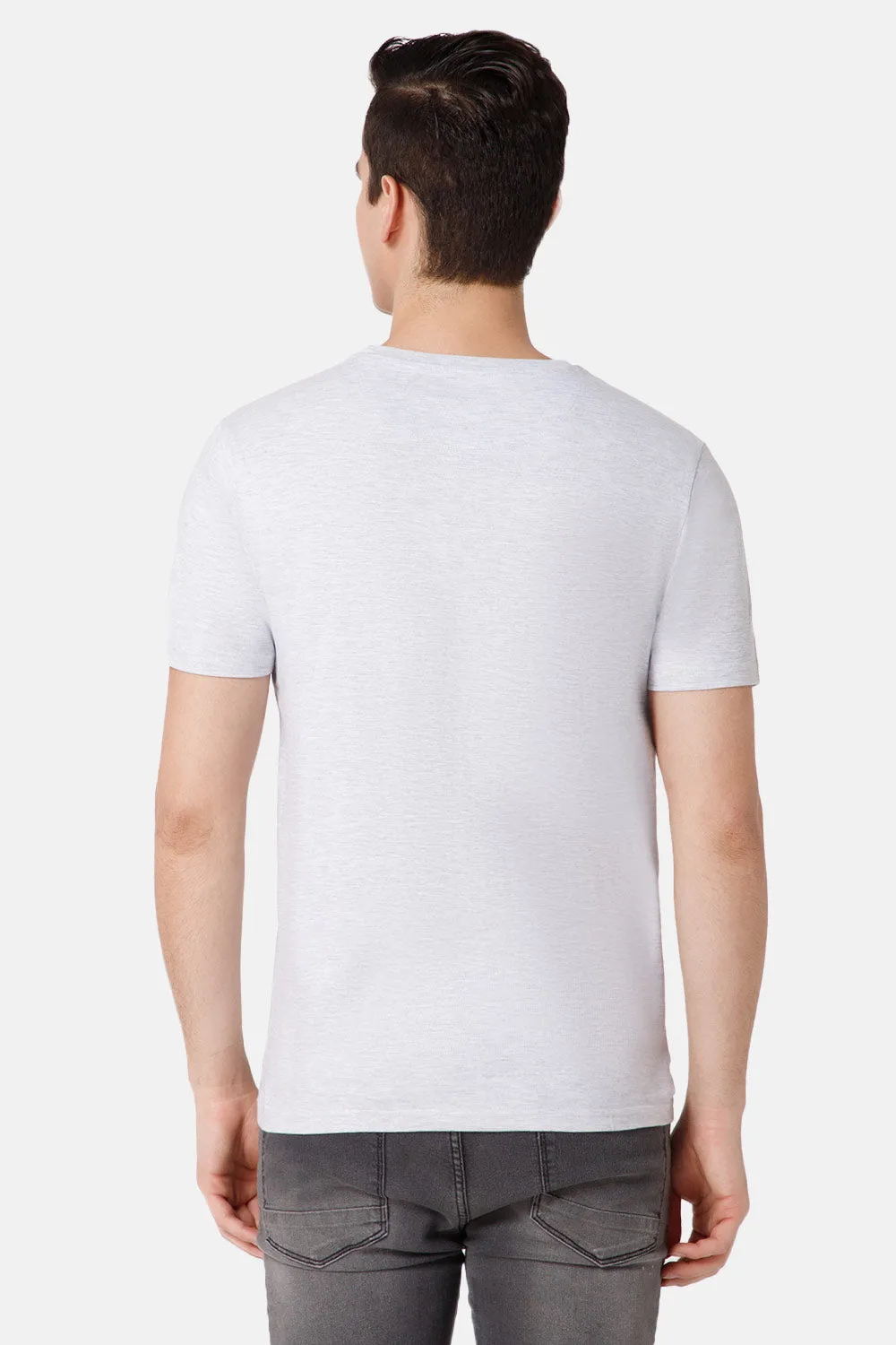 Enhance Printed Crew Neck Men's Casual T-Shirts - Grey - TS33