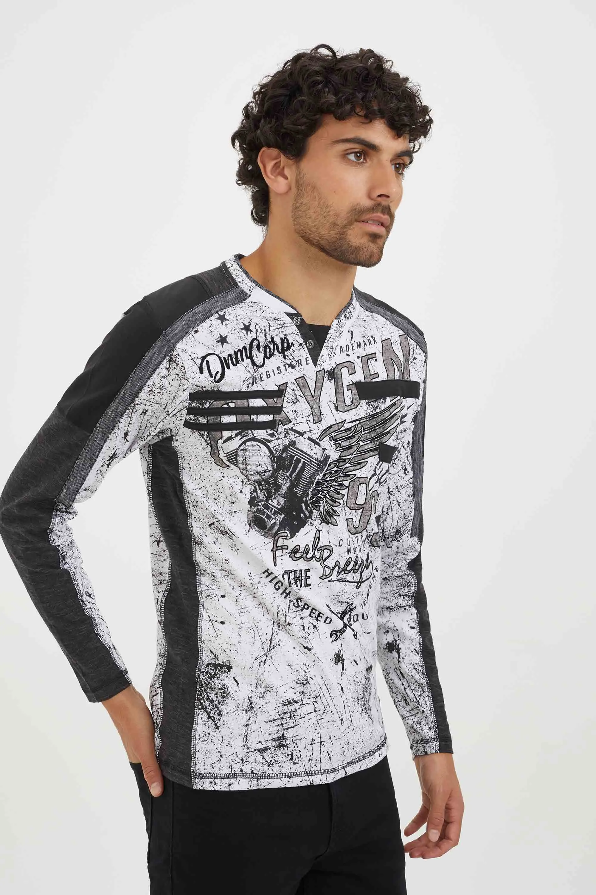 Graphic printed henley T-shirt