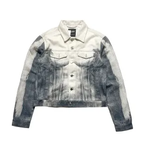 Grunge Striped Printed Washed Denim Jacket