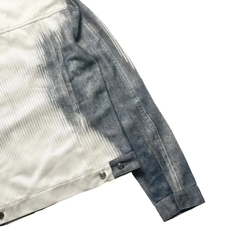 Grunge Striped Printed Washed Denim Jacket