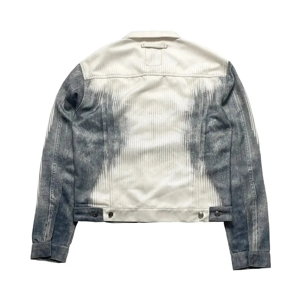 Grunge Striped Printed Washed Denim Jacket