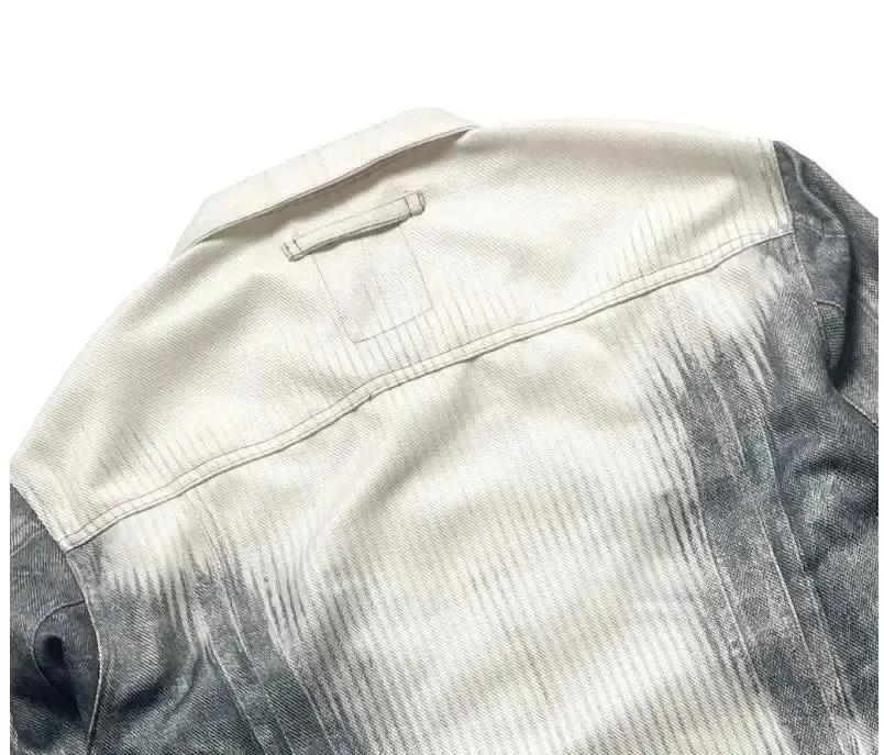 Grunge Striped Printed Washed Denim Jacket