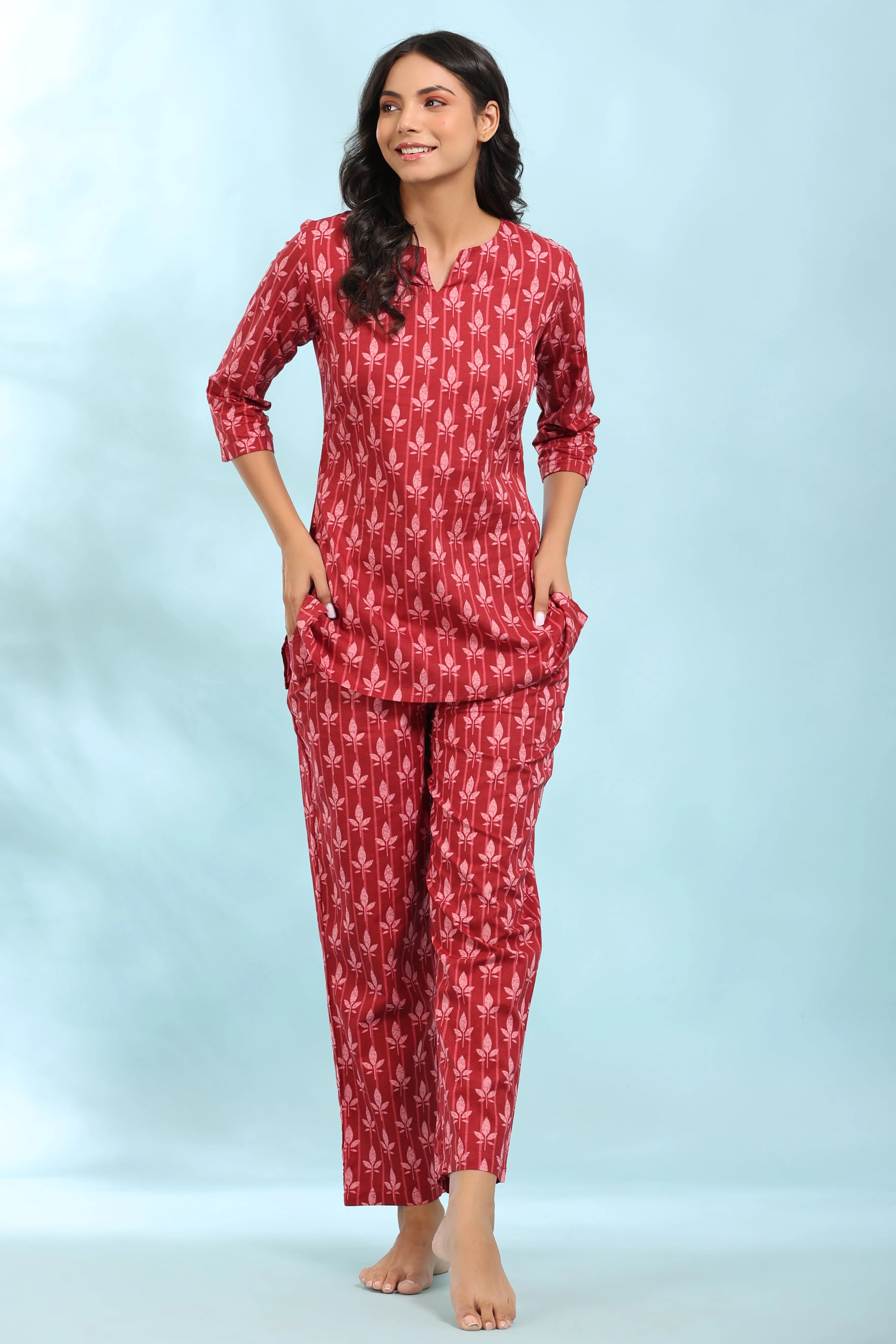 Hemp with Geometrical Stripes on Pink Loungewear Set