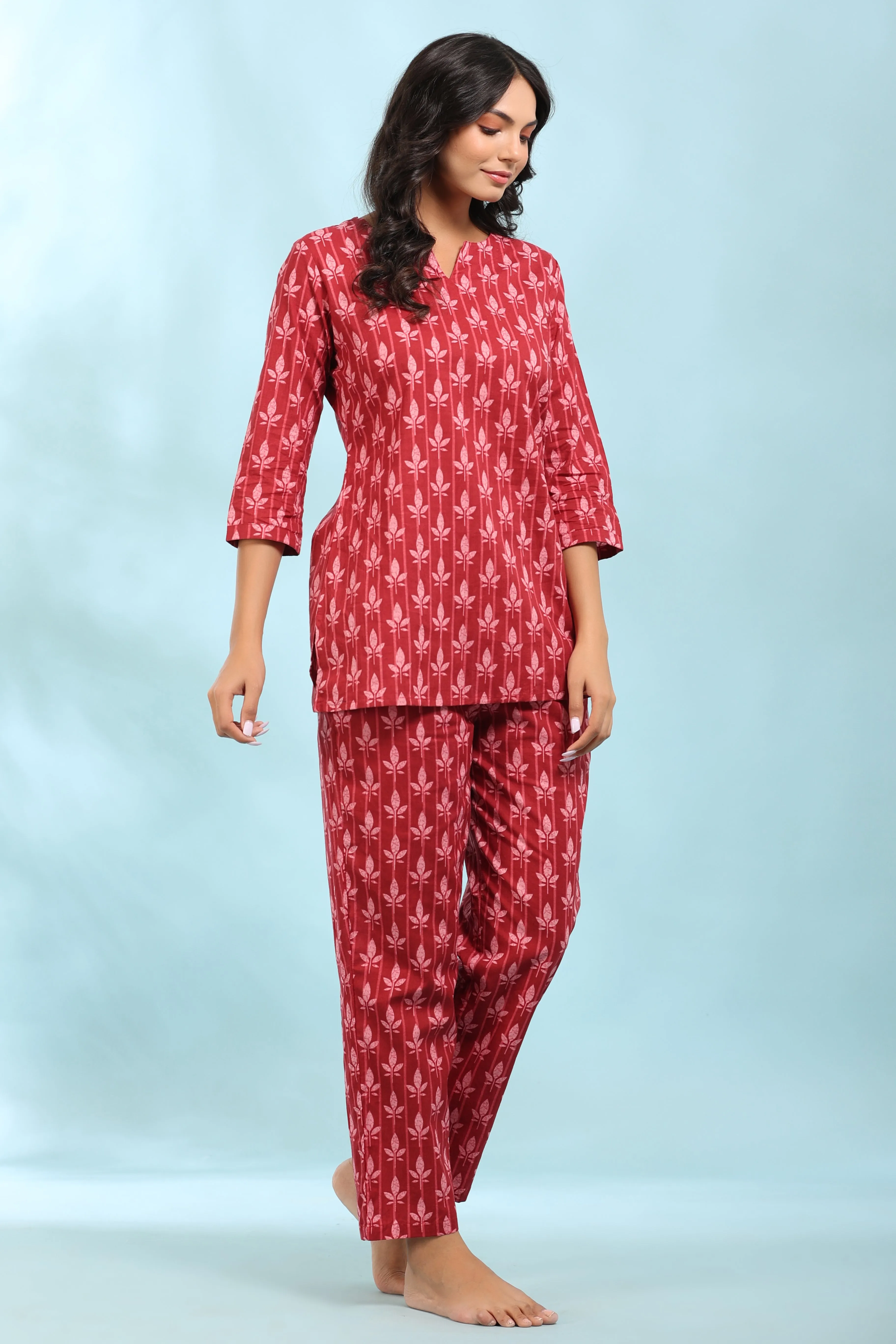Hemp with Geometrical Stripes on Pink Loungewear Set