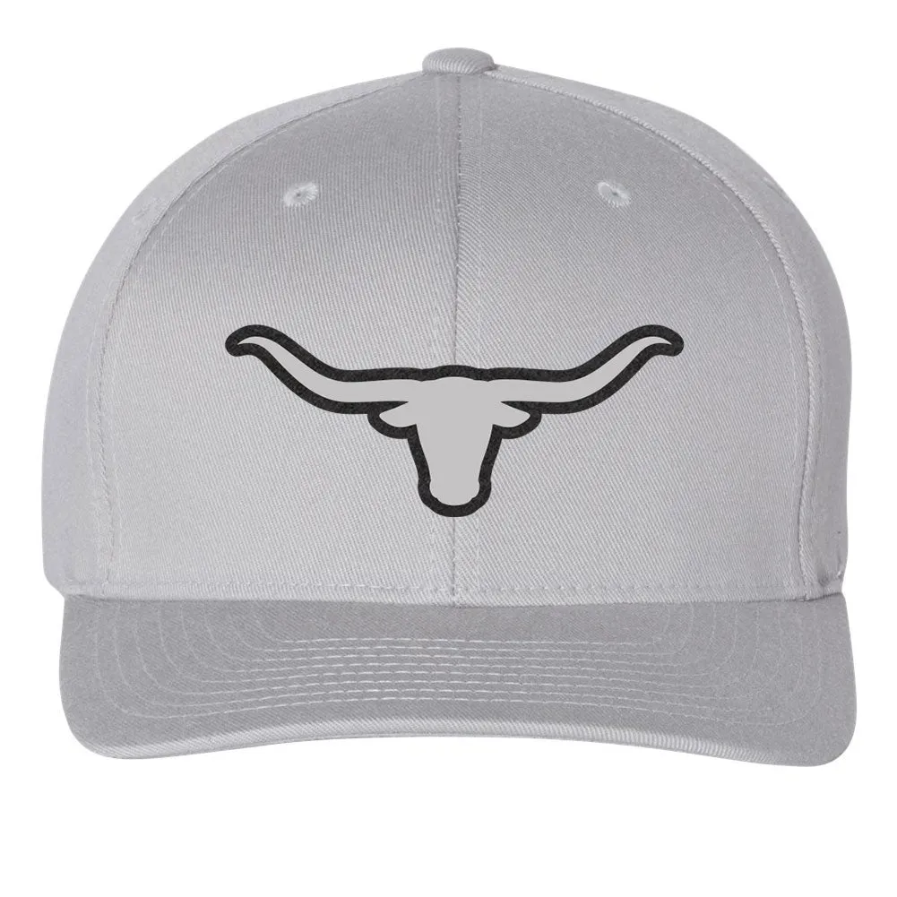 Longhorn Leatherette Patch 6 Panel Mid Profile Flexfit Closed Back Twill Cap - From Small to 2XL Big Size