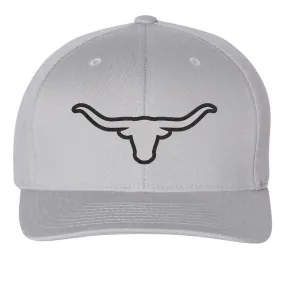 Longhorn Leatherette Patch 6 Panel Mid Profile Flexfit Closed Back Twill Cap - From Small to 2XL Big Size