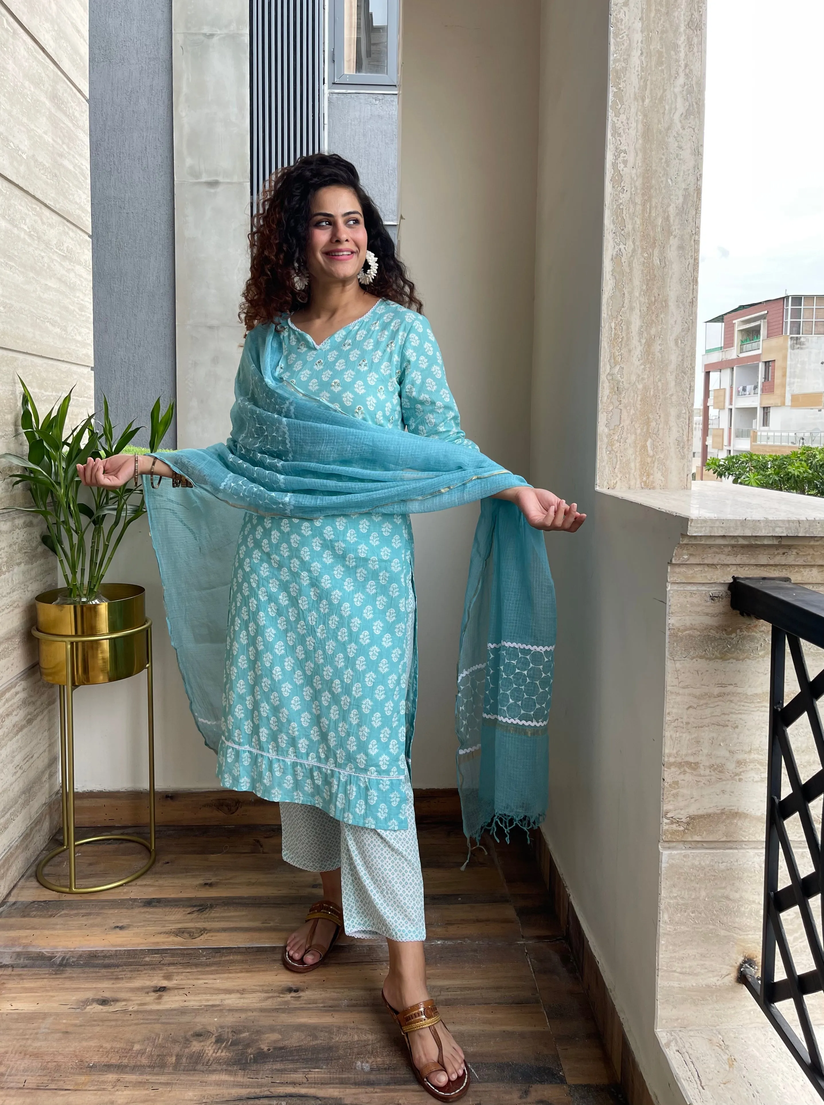 Lotus Blue Cotton Kurta Suit Set
