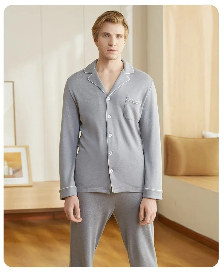 Men's Amino Lapel Long Sleeved Winter Sleepwear Homewear Set