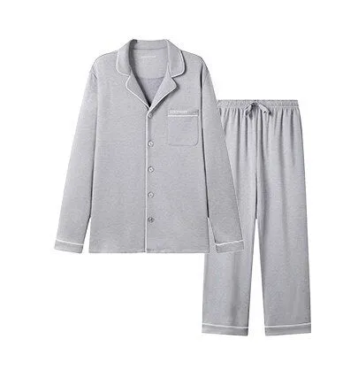 Men's Amino Lapel Long Sleeved Winter Sleepwear Homewear Set