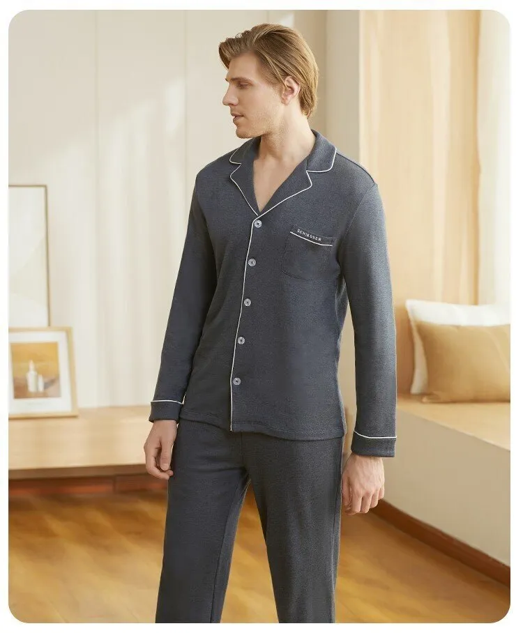 Men's Amino Lapel Long Sleeved Winter Sleepwear Homewear Set