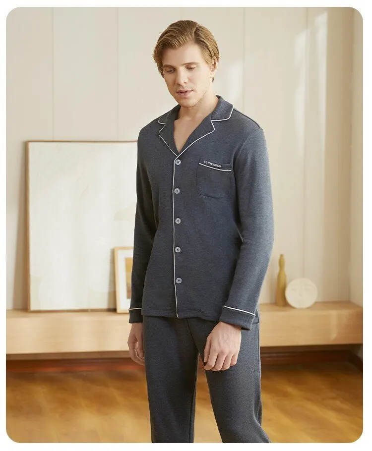Men's Amino Lapel Long Sleeved Winter Sleepwear Homewear Set