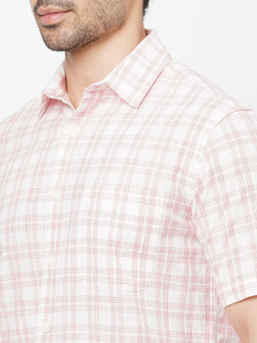 Men's Red Cotton Regular Fit Checked Shirt