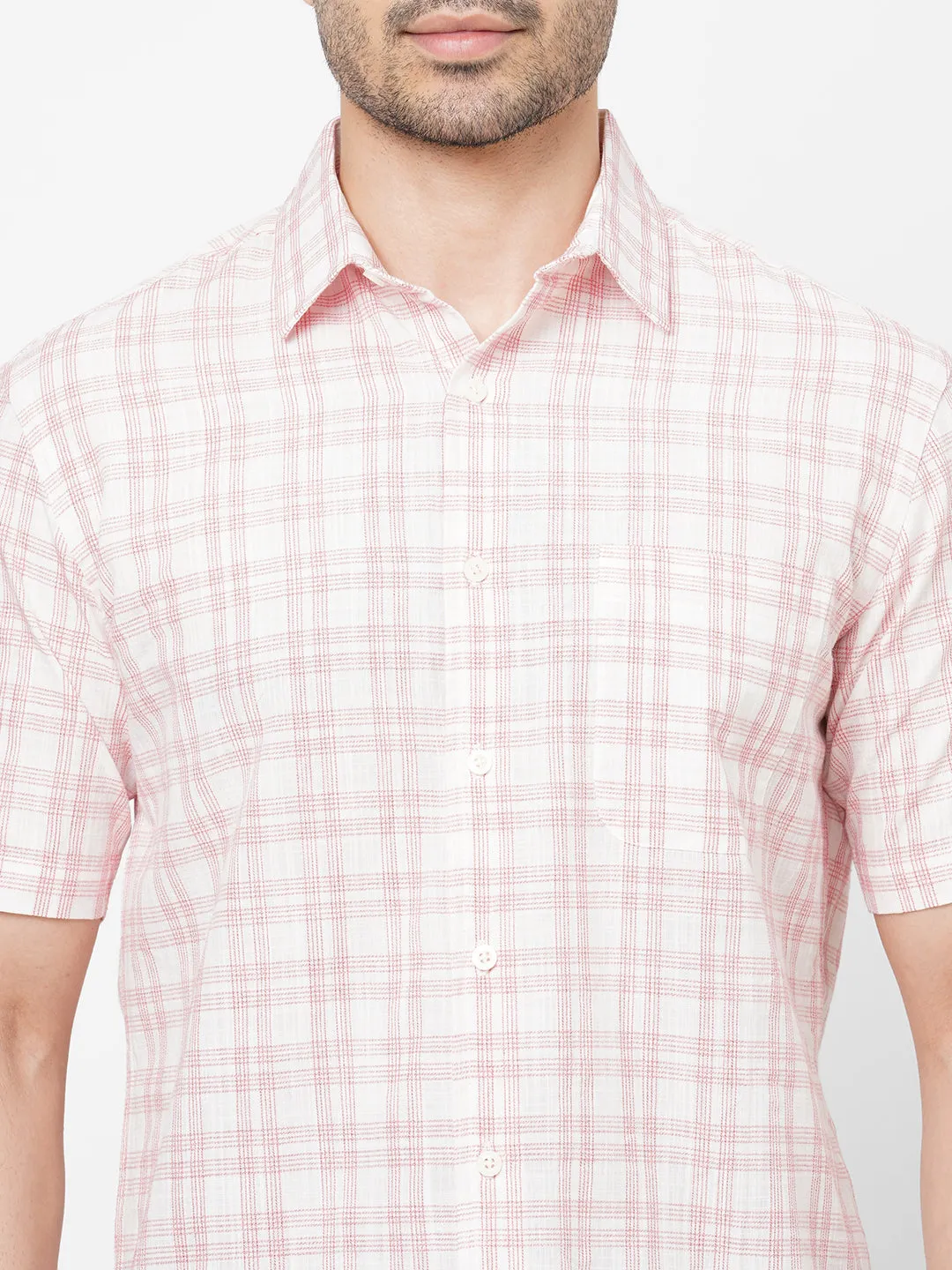 Men's Red Cotton Regular Fit Checked Shirt