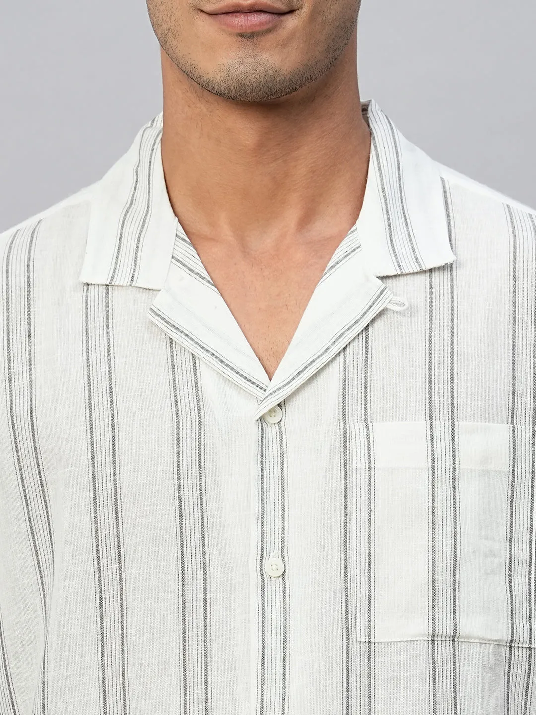 Men's White Linen Cotton Regular Fit Shirt