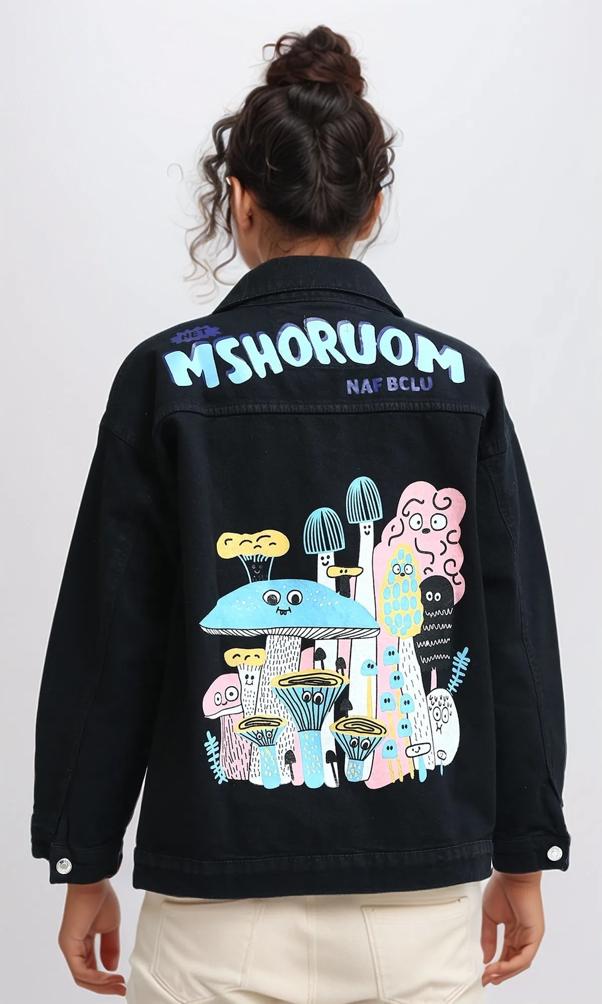 O200515 - Long Sleeves Jacket Jeans with Back Printed - Black