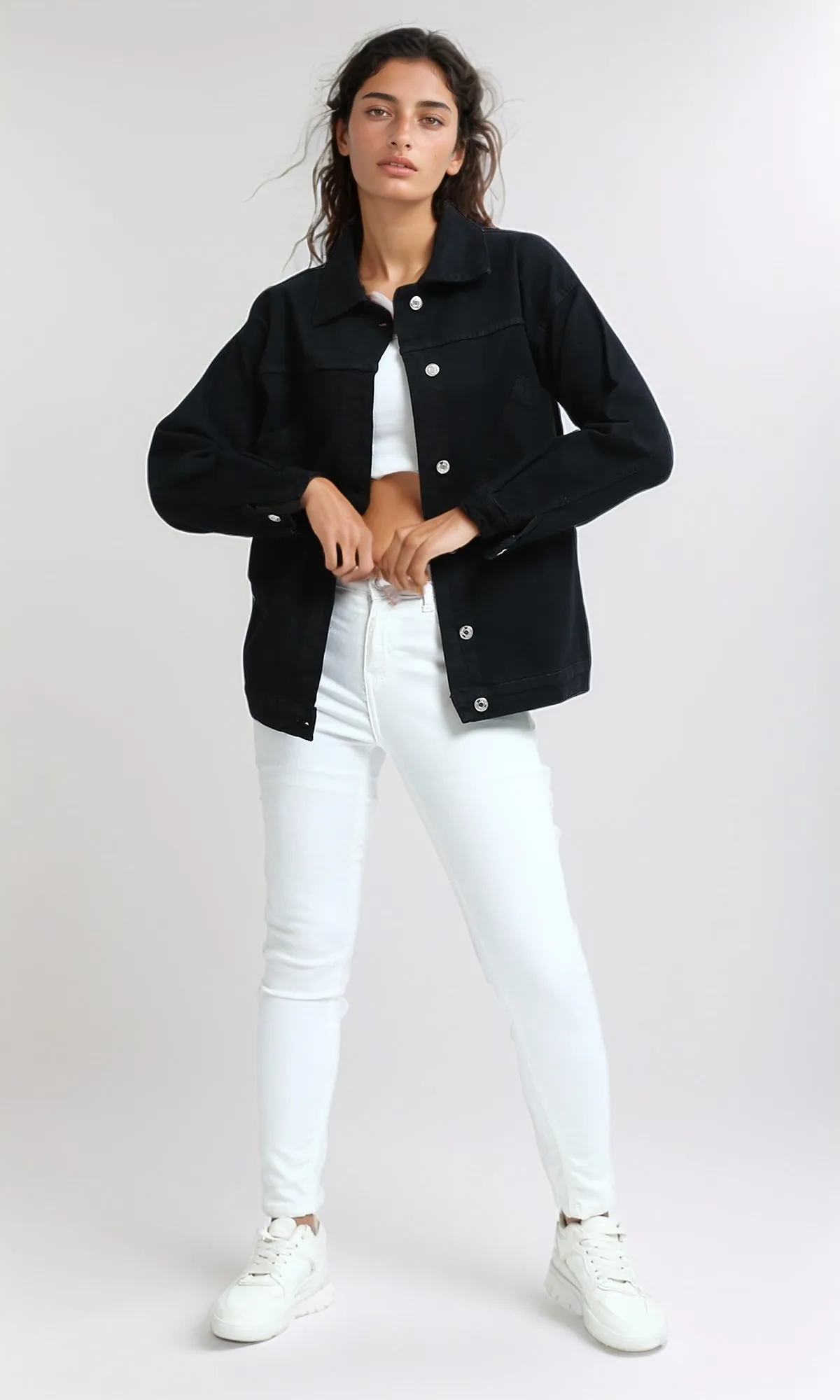 O200515 - Long Sleeves Jacket Jeans with Back Printed - Black