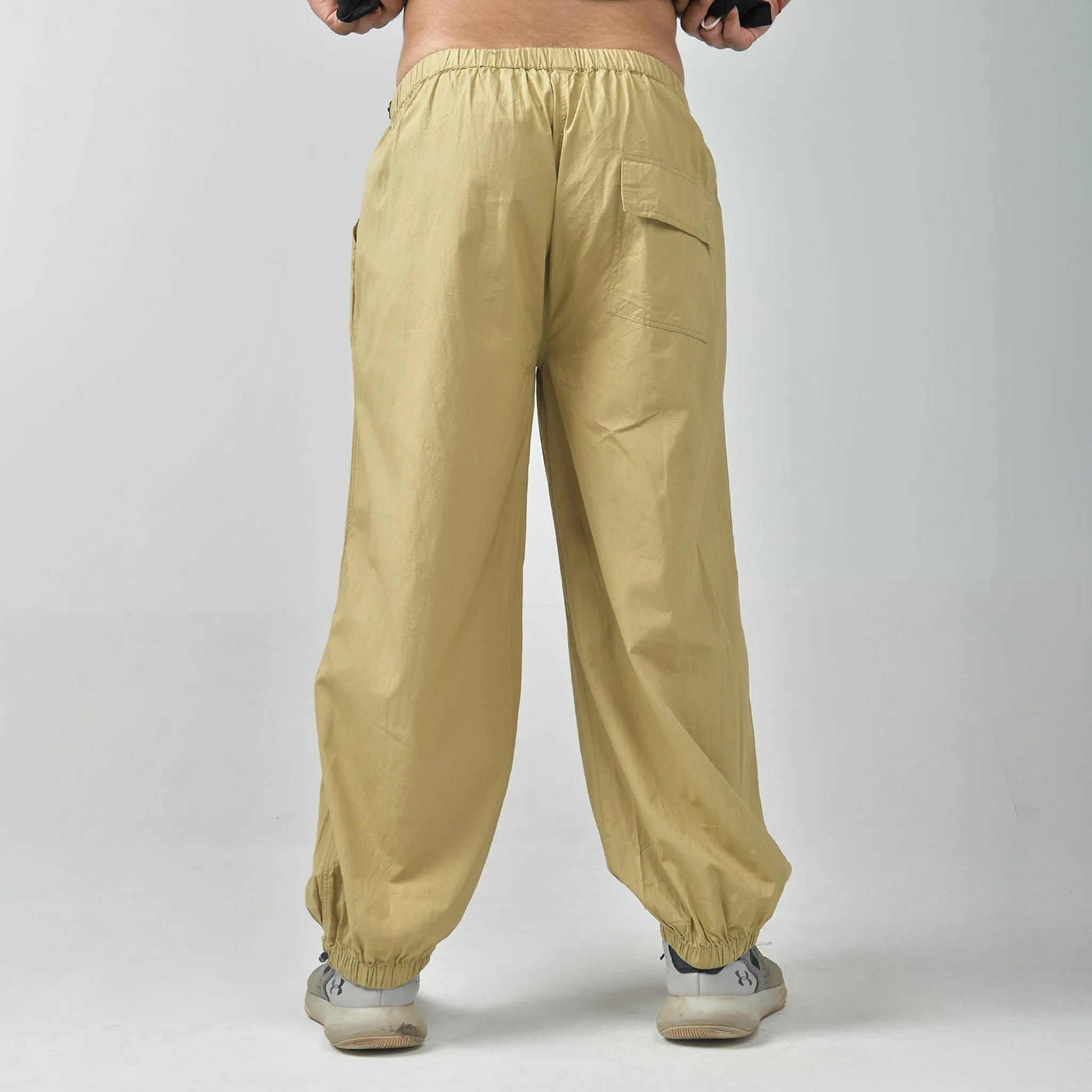 Oversized Parachute Pants for Men in Khaki
