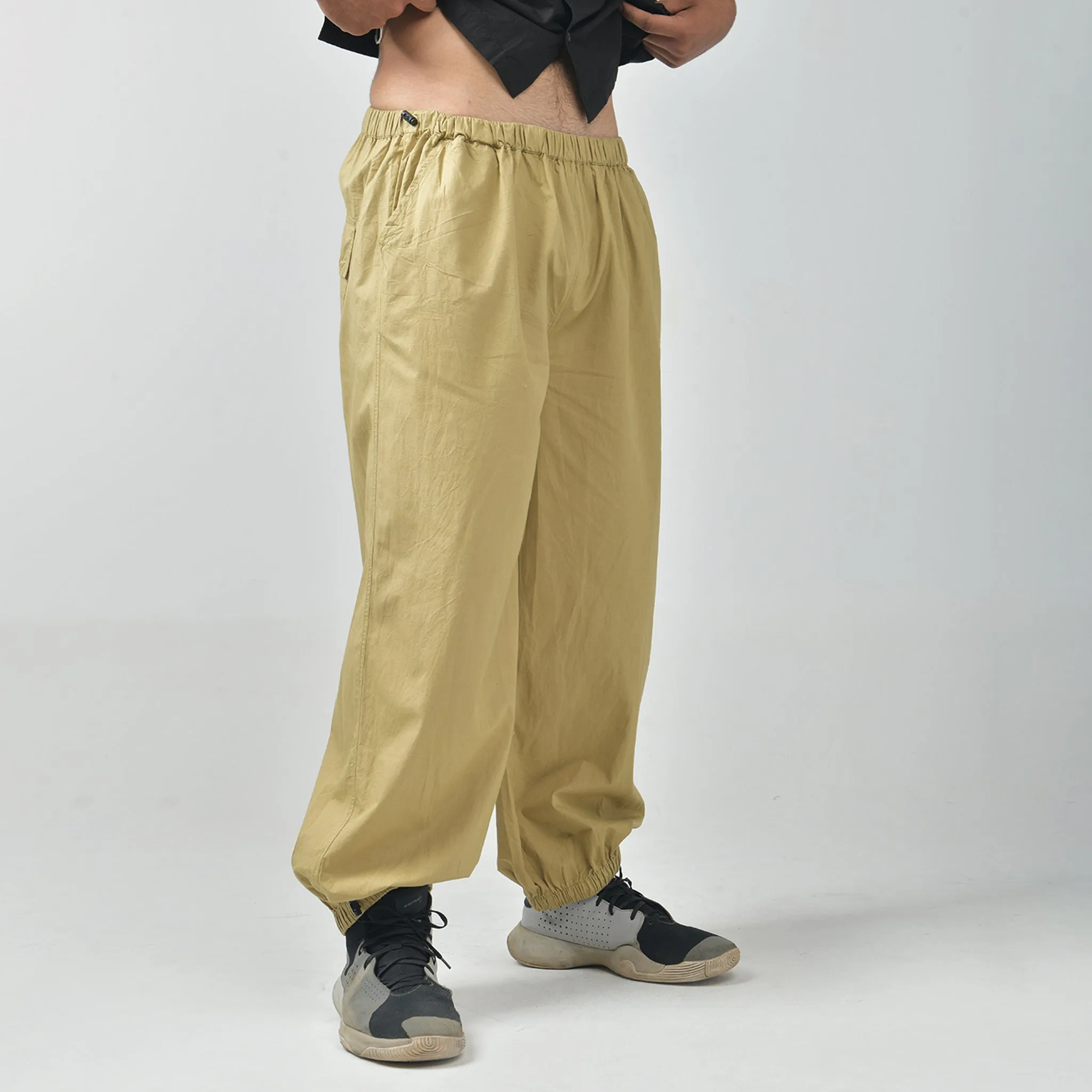 Oversized Parachute Pants for Men in Khaki