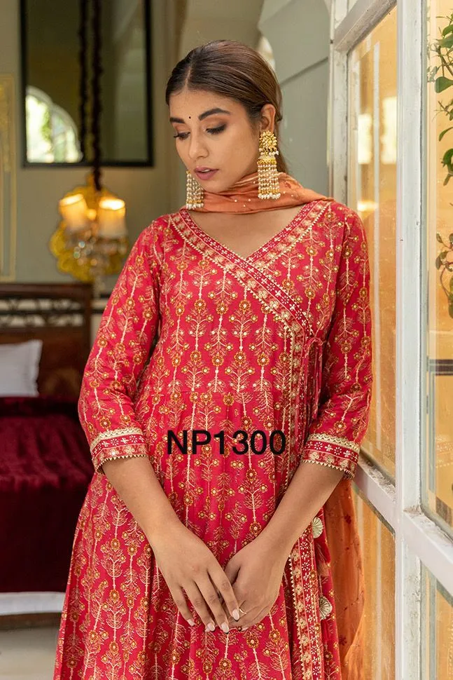 Printed Anarkali With Pant And Chanderi Dupatta-NP1300