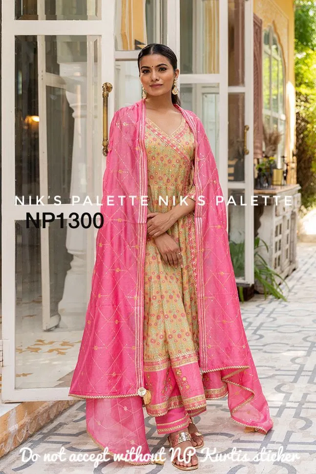 Printed Anarkali With Pant And Chanderi Dupatta-NP1300