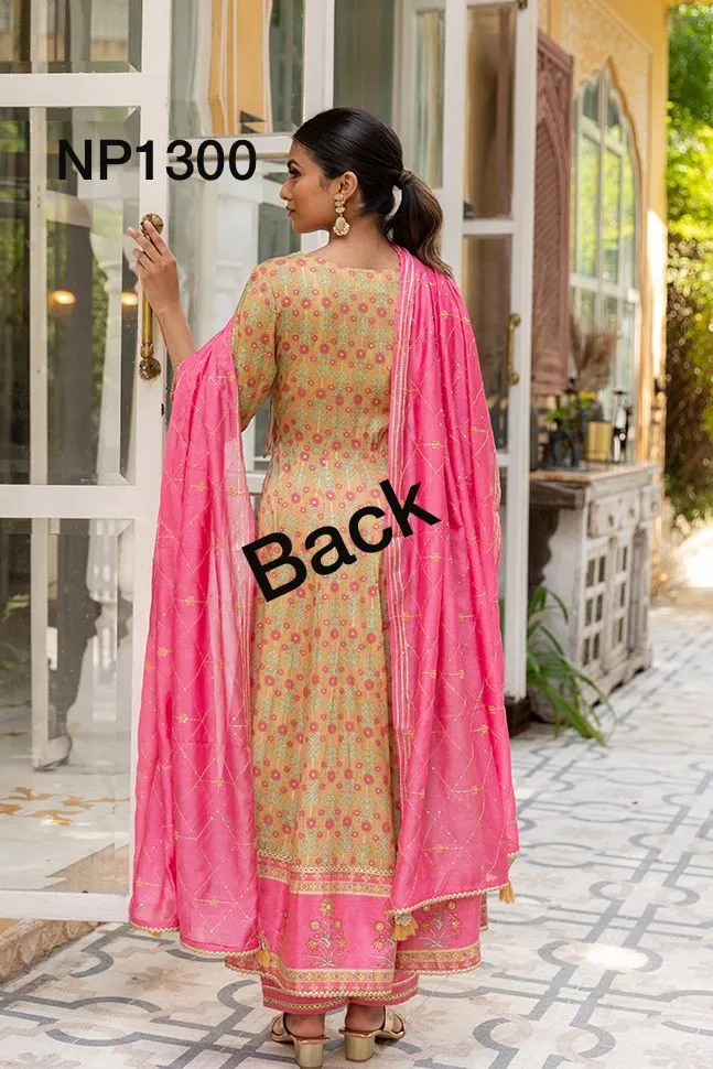 Printed Anarkali With Pant And Chanderi Dupatta-NP1300