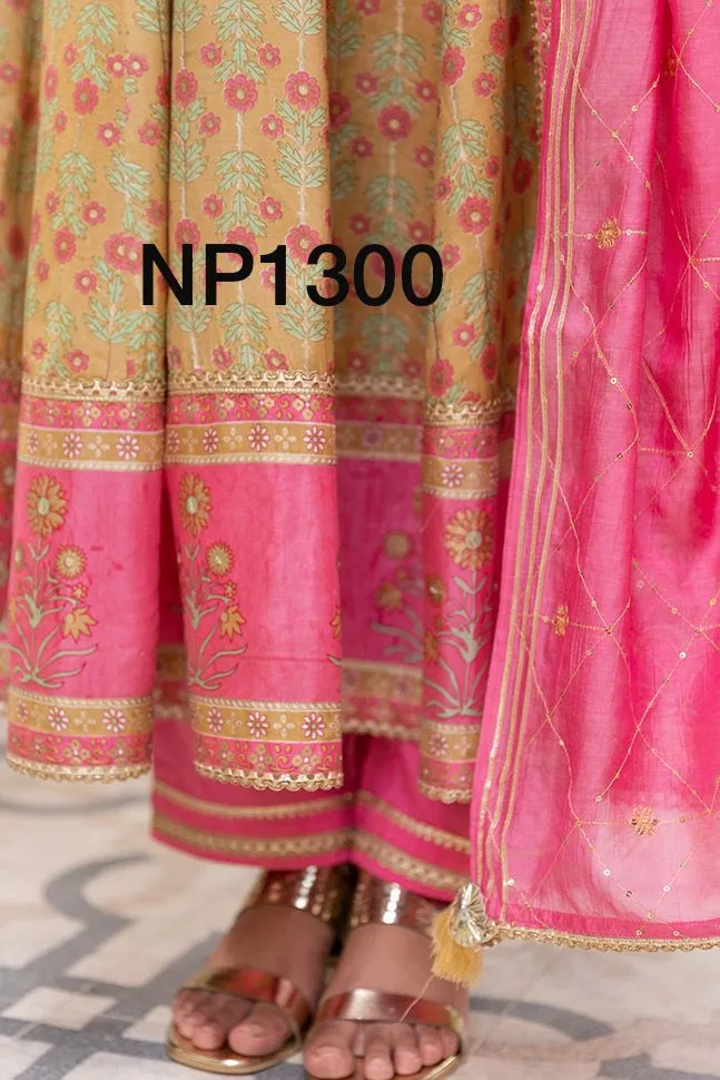 Printed Anarkali With Pant And Chanderi Dupatta-NP1300