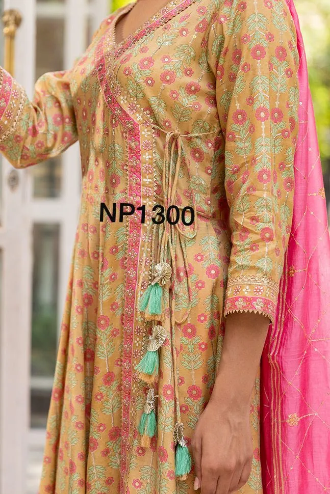 Printed Anarkali With Pant And Chanderi Dupatta-NP1300