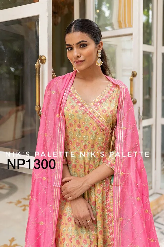 Printed Anarkali With Pant And Chanderi Dupatta-NP1300