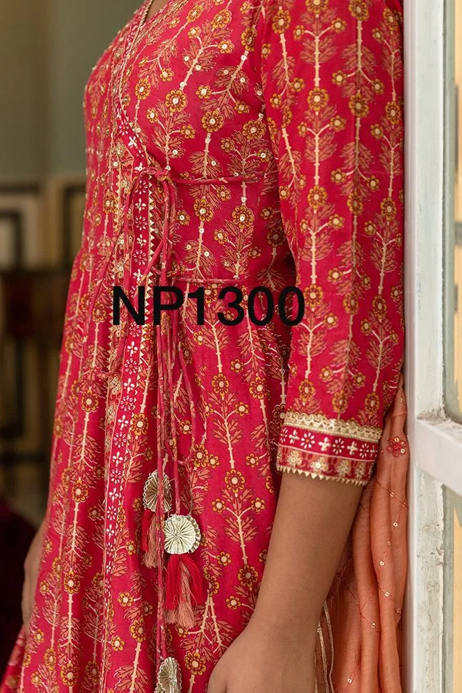 Printed Anarkali With Pant And Chanderi Dupatta-NP1300