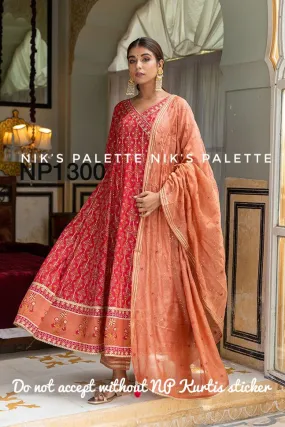 Printed Anarkali With Pant And Chanderi Dupatta-NP1300