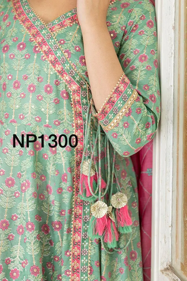 Printed Anarkali With Pant And Chanderi Dupatta-NP1300