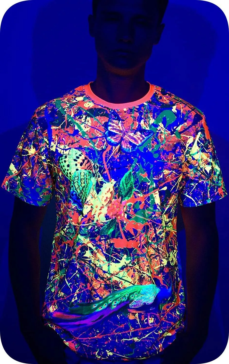 Rave Shirt Neon Glow in UV Fluorescent Splash Flamingo