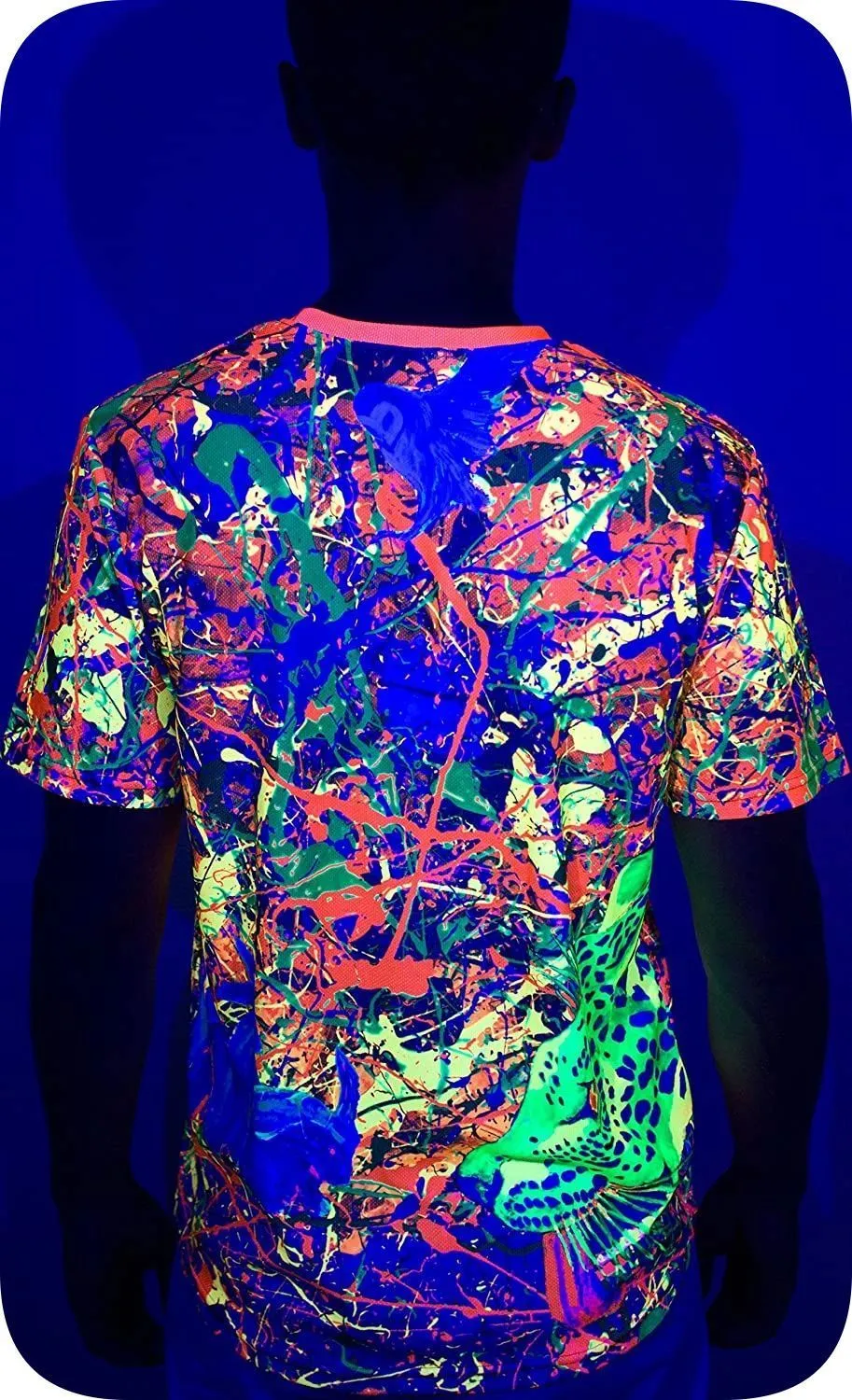 Rave Shirt Neon Glow in UV Fluorescent Splash Flamingo