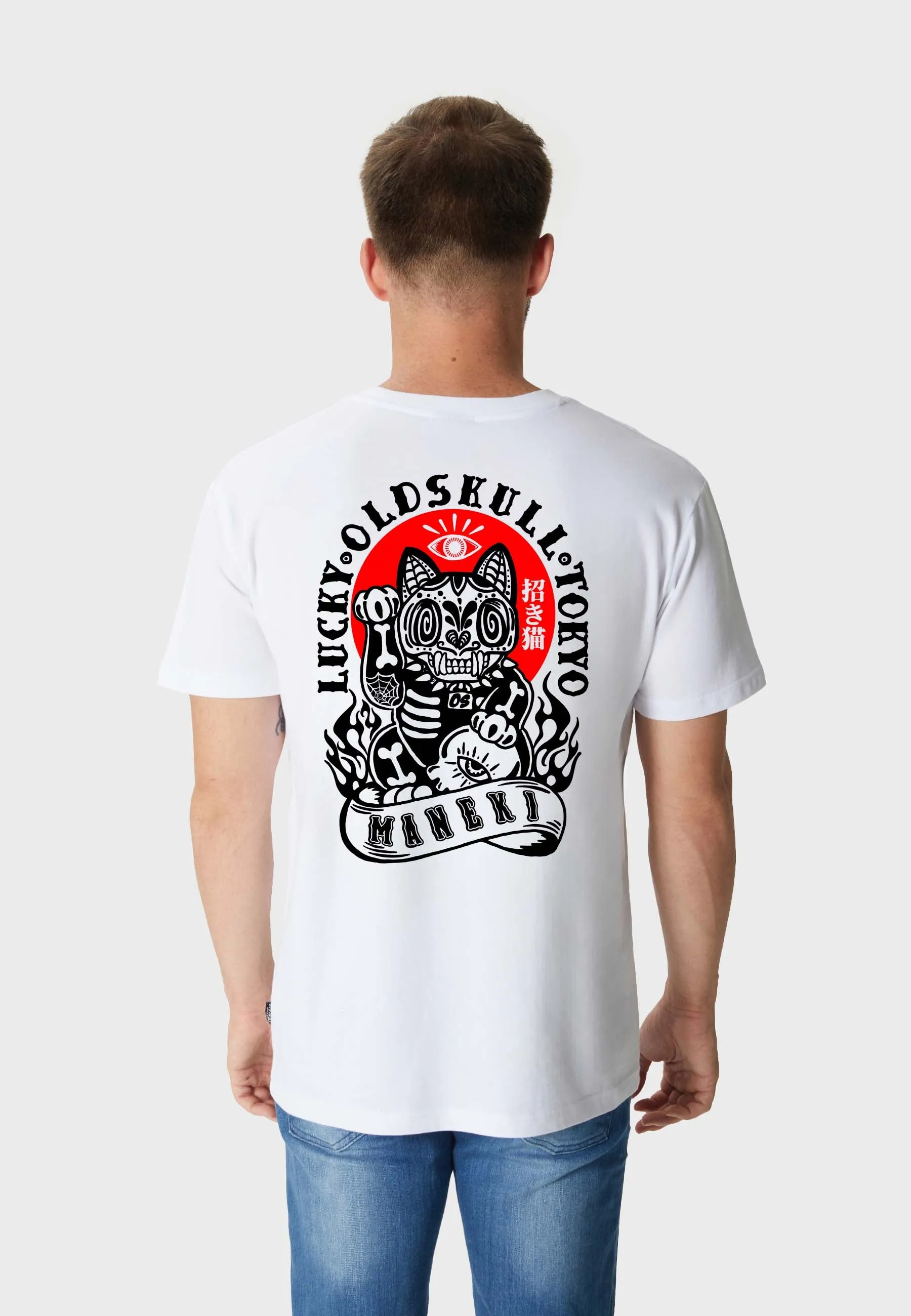 Rebel Cat Backprint T-Shirt White